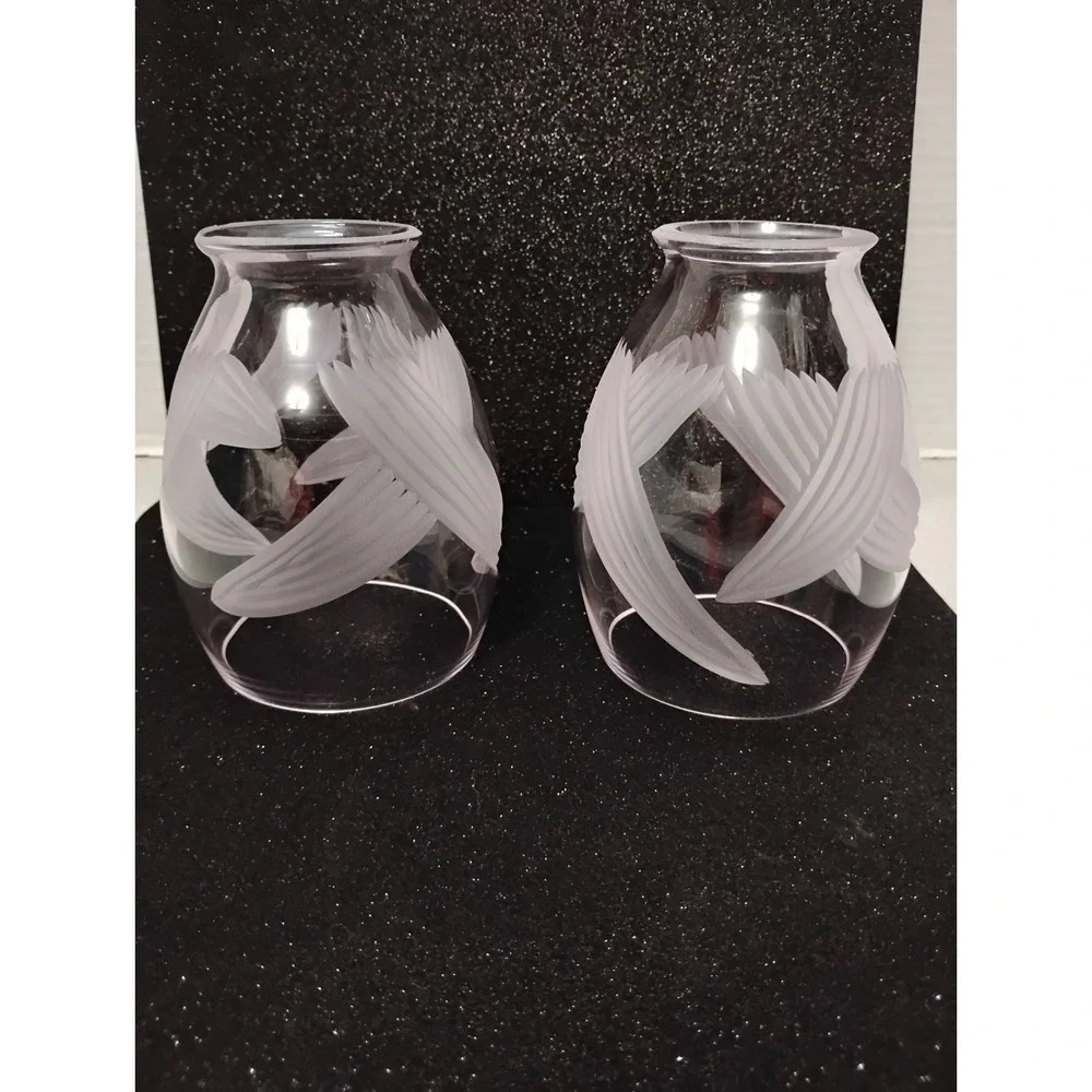Vintage Glass Old Rose Pink Chandelier Light Covers (set of 2) Clear Floral Leaf
